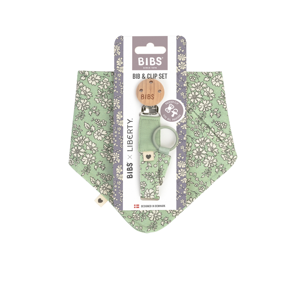 BIBS x LIBERTY Bib & Clip Set Capel - Sage