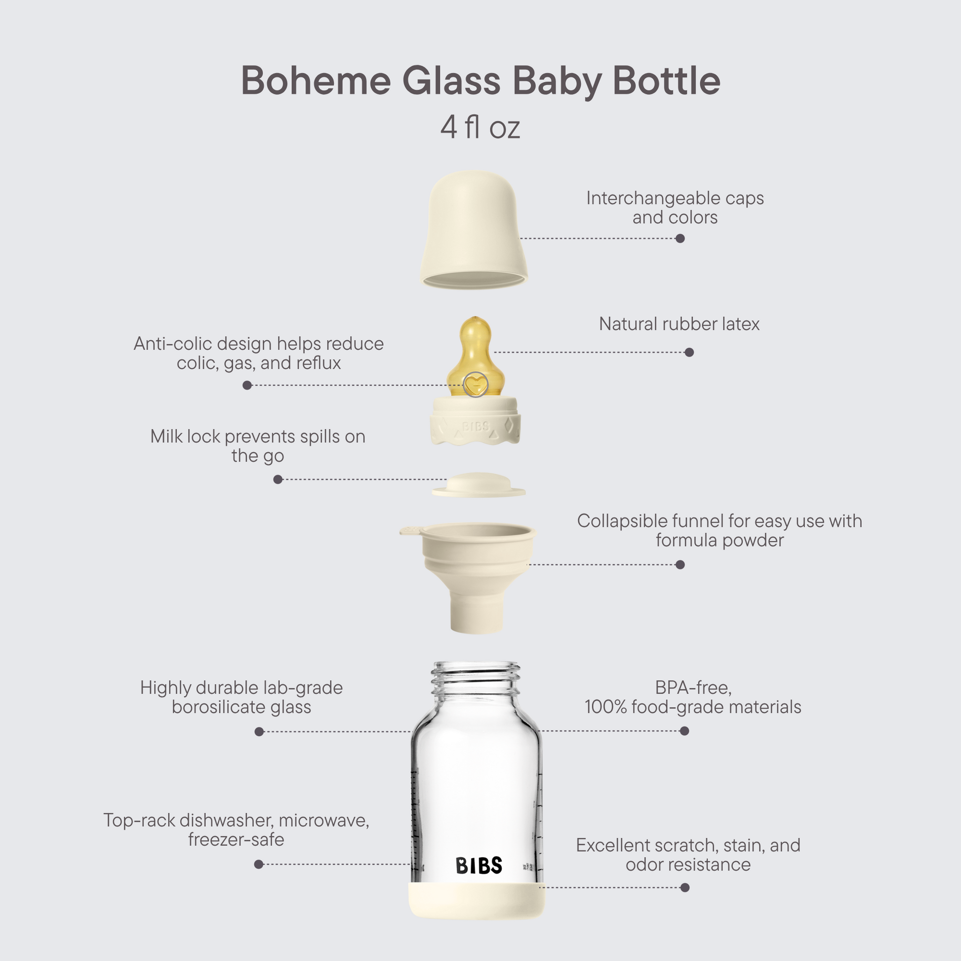 Baby Glass Bottle Boheme Set 4oz Latex - Ivory