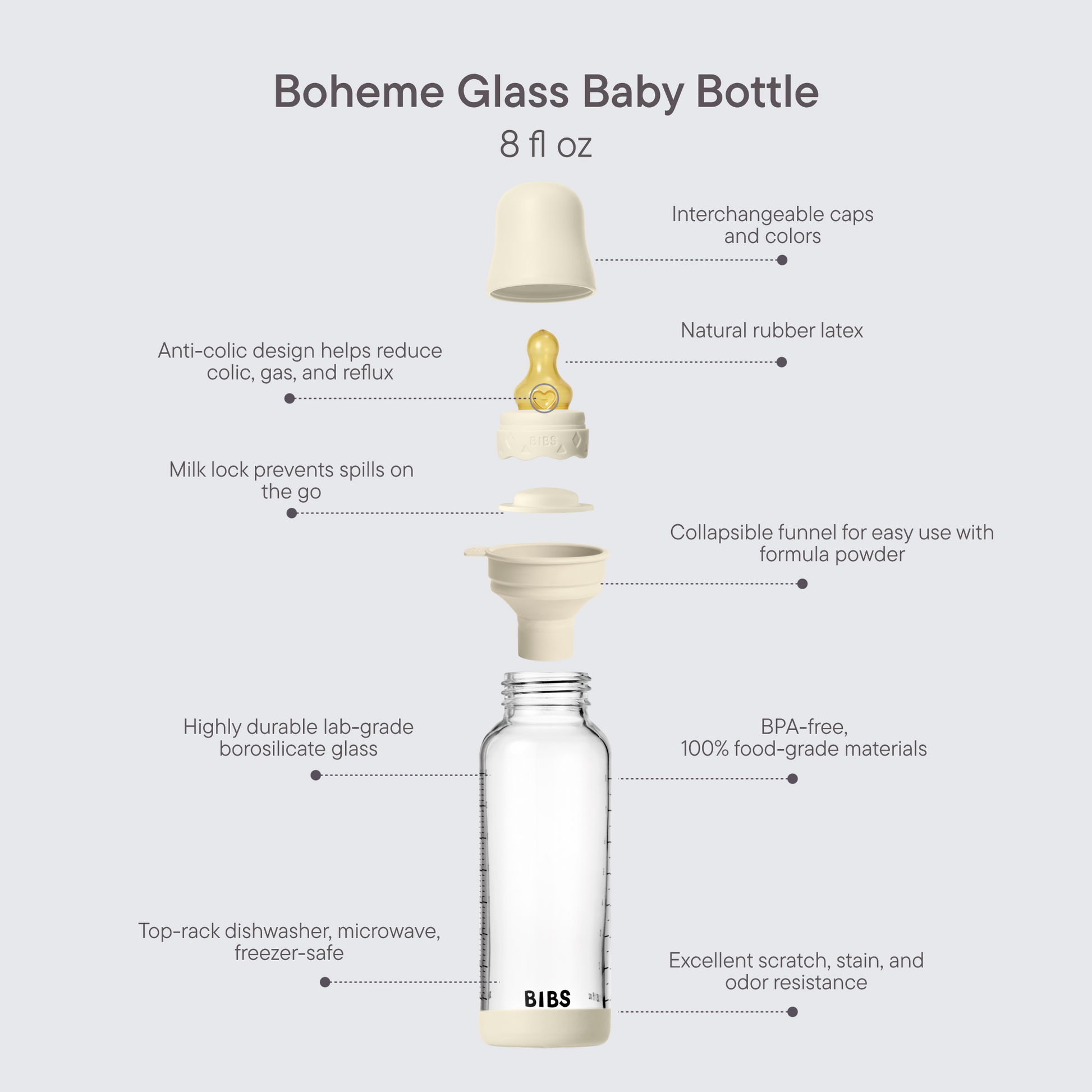Baby Glass Bottle Boheme Set 8oz Latex - Ivory
