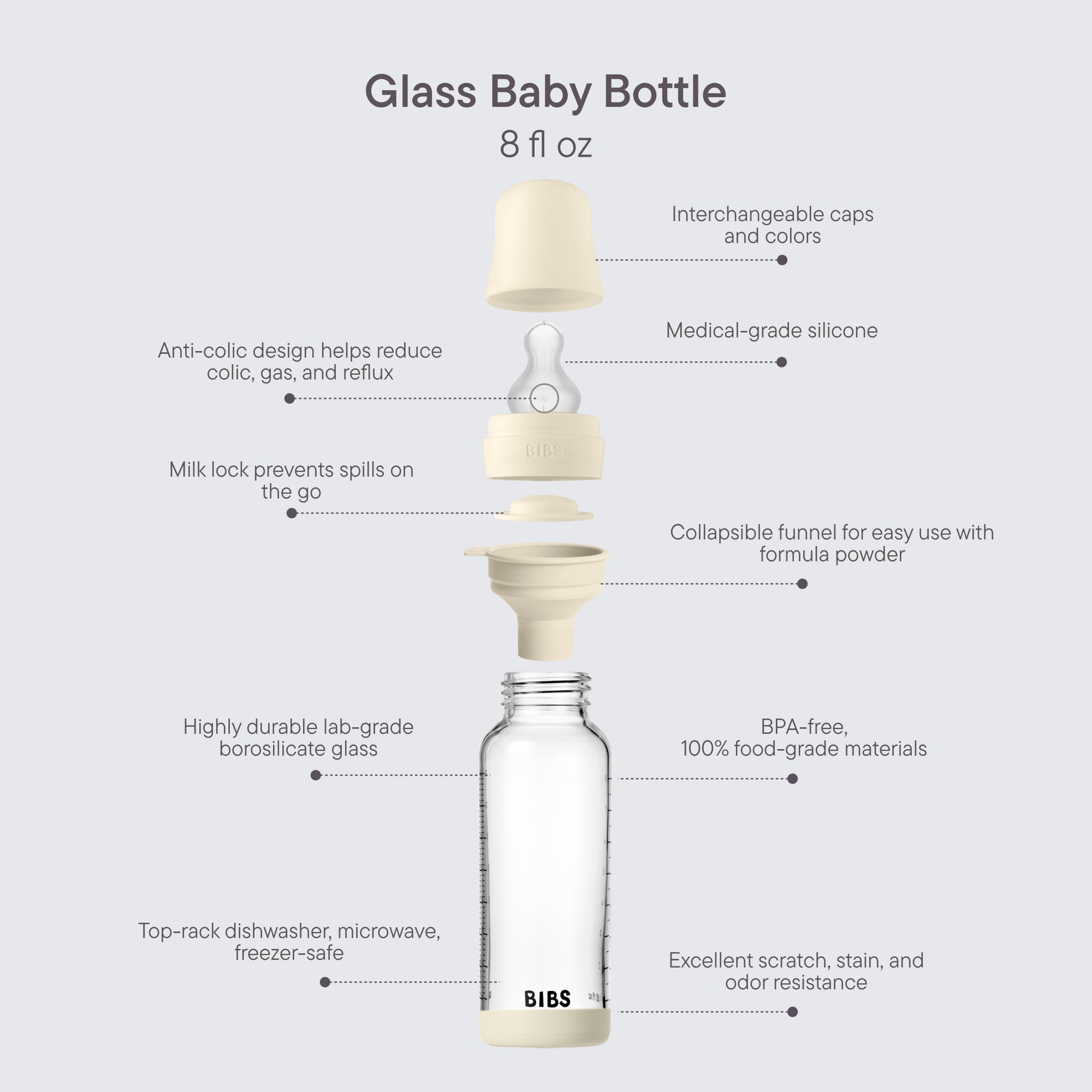 Baby Glass Bottle Set 8oz Silicone - Ivory
